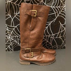 Tall brown leather boots